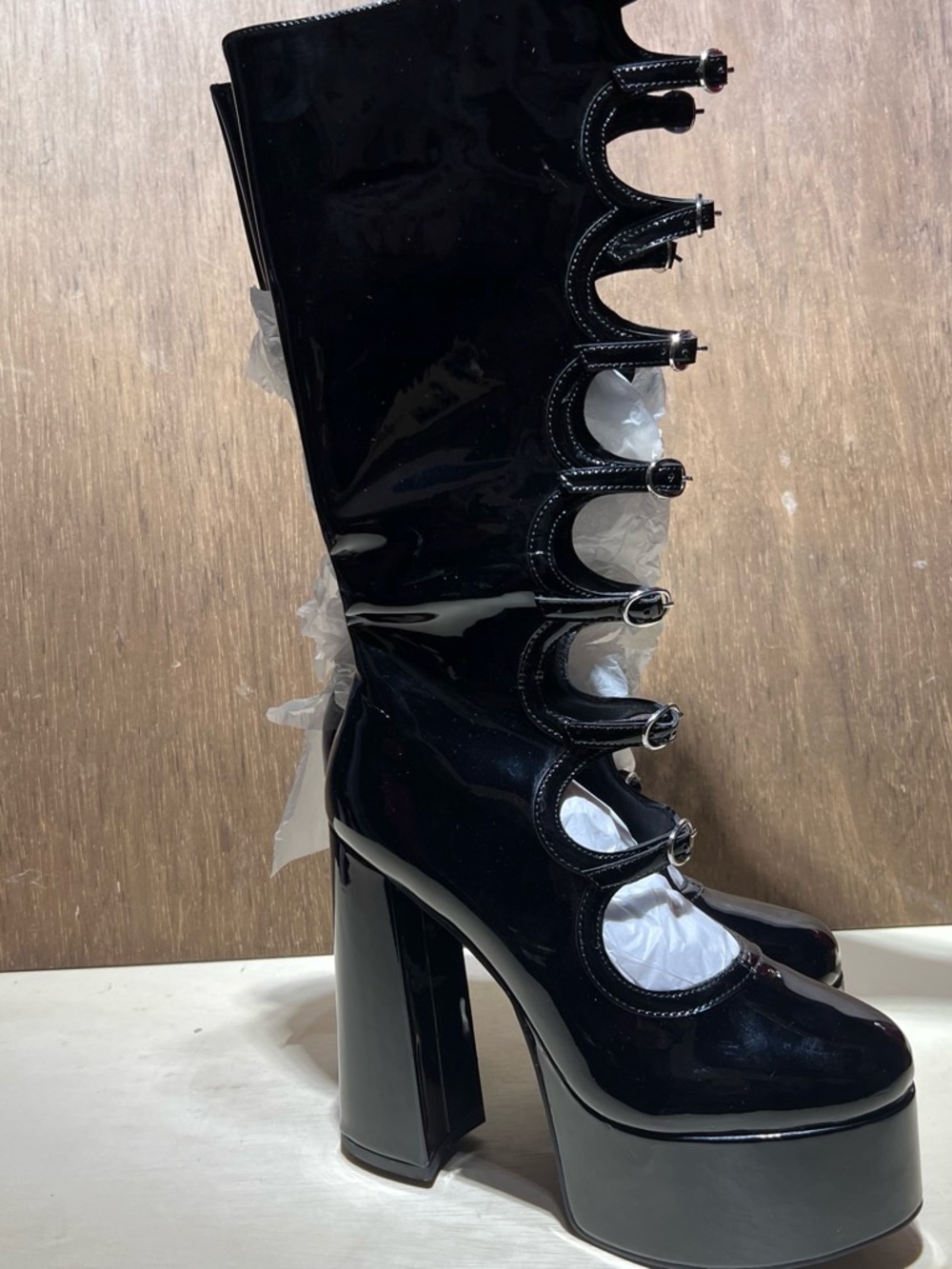 Black Patent Platform Mary Jane Knee Boot